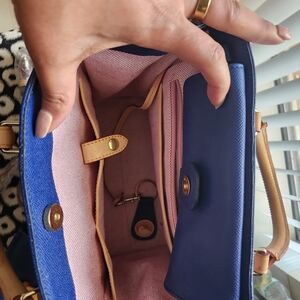 Blue and Tan Women's Handbag